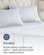 King Standard Pillow Cases - 6 Pack Pillowcases, 20" x 36" - Blue Stripes - Image 4