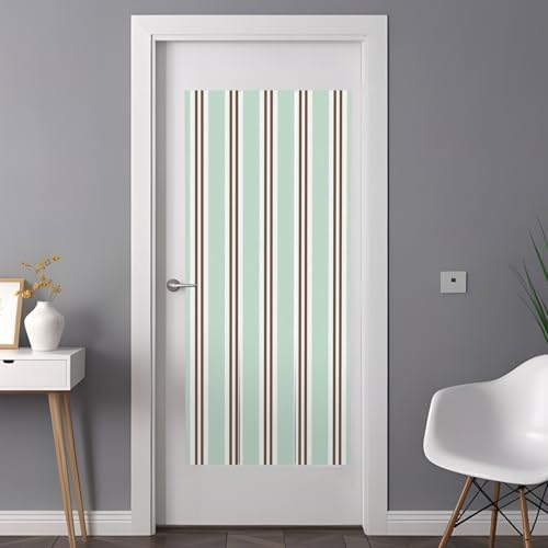 Window Privacy Film Frosted, Light Green Brown Striped Non-Adhesive Static Cling Window Tint, Modern Farmhouse Vertical Stripes Insulated Windows Frosted Films for Living Room, 35.4 x 78.7 Inches - Image 3