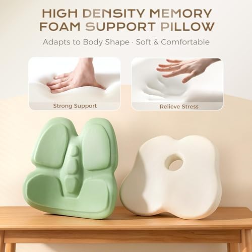 Coverado Lumbar Support Pillow and Seat Cushions for Office Chairs, Memory Foam Orthopedic Coccyx Cushion for Tailbone Pain Cushion Pillow & Back Pain Pressure Relief Seat Cushion Coffee&Beige - Image 6