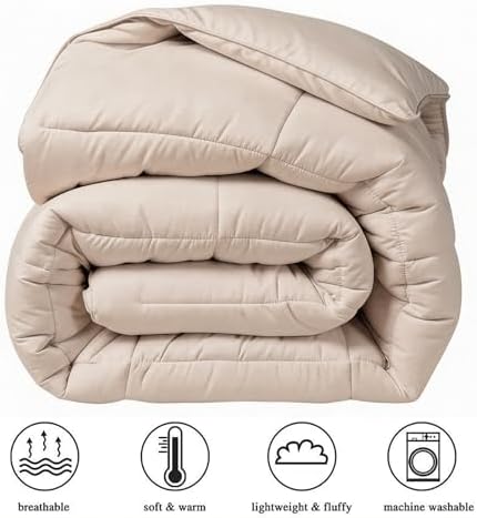 COHOME Quilted Oversized King Size Comforter - All-Season Down Alternative Duvet Insert - Luxury Hotel Winter Warm Beige Comforter with Anti-Clump Tech & 8 Tabs- Reversible（98"x116"） - Image 2