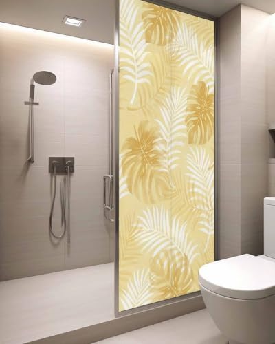 Window Privacy Film Frosted, Yellow Palm Trees Tropical Static Cling Door Window Covering, Summer Beach Botanical UV Blocking Windows Film for Office, Hotel, Bedroom, 29.5 x 78.7 Inches - Image 3