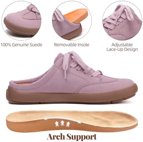 UBFEN Womens 100% Genuine Suede Mules Arch Support Indoor Outdoor Slippers - Image 4