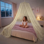 Bollepo Yellow Bed Canopy for Girls with Glowing Stars - Princess Yellow Baby Canopy for Bed, Netting Room Decor, Ceiling Tent, Canopy | Single, Twin, Full, Queen Size Kids Bed by Bollepo