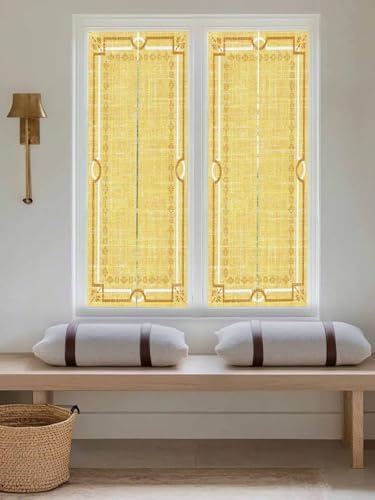 Window Privacy Film Frosted, Lemon Yellow Botanical Reusable Static Cling Window Tints, Vintage Florals Geometric Minimalist Heat Control Windows Films for Offices, Balcony, 29.5 x 118 Inches - Image 5