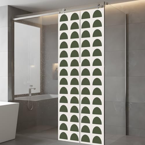 Window Privacy Film Frosted, Forest Green Boho Static Cling Door Window Covering, Middle Century Geometric Abstract Art UV Blocking Windows Film for Office, Hotel, Bedroom, 29.5 x 78.7 Inches - Image 5