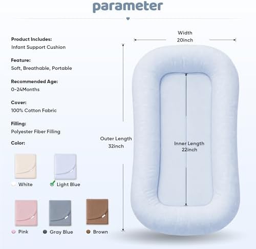 Baby Lounger, Infant Support Cushion 0-24 Months, Light Blue - Image 7