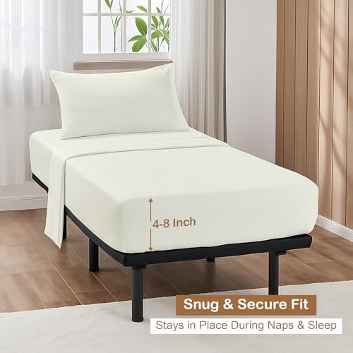 ARlinen 4 PCs Cot Sheets Sets 25" X 75", Egyptian Cotton Fitted Mattress Fits Upto 4"-8" Deep Perfect for Narrow Twin/RV Bunk/Guest Bed Replacement/Camping, Ivory - Image 4