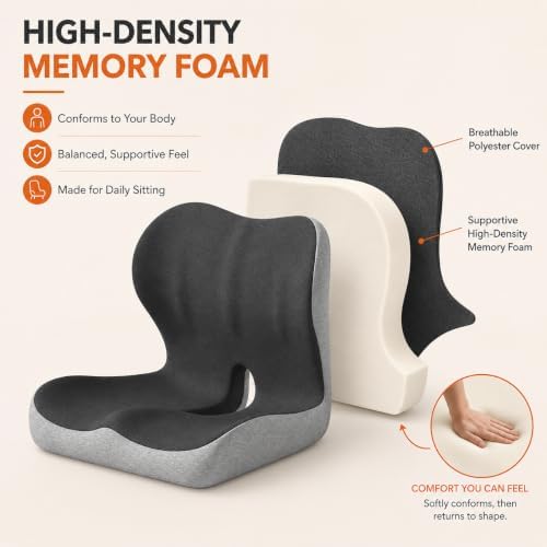 Ergonomic Memory Foam Seat Cushion for Tailbone Pain Relief, Suitable for Office Home Chair, Car and Wheelchair (Black(Oversized)) - Image 3