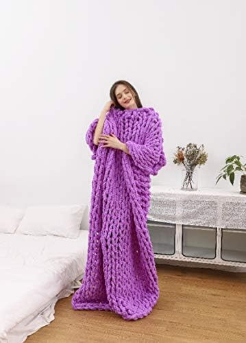 Chunky Knit Throw Blanket Chenille Yarn Soft Cozy Bulky Knitted Blanket for Sofa Bed Chair Large Hand Made Boho Home Decor Lilac 40x40 - Image 2