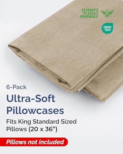 King Standard Pillowcases - 6 Pack, 20" x 36" - Heathered Beige - Image 2