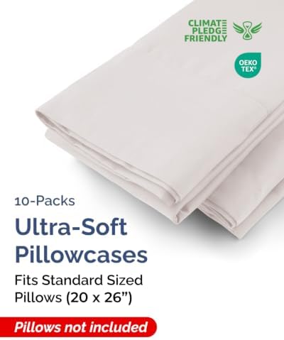 Standard Pillow Cases - 10 Pack Pillowcase Covers - 20" x 26" (Light Grey) - Image 2