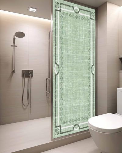 Window Privacy Film Frosted, Sage Green Botanical Static Cling Door Window Covering, Vintage Florals Geometric Minimalist UV Blocking Windows Film for Office, Hotel, Bedroom, 29.5 x 78.7 Inches - Image 3