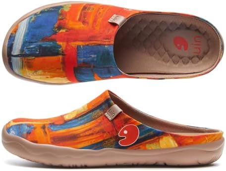 UIN Slipper Woman Travel Art Painted Shoes Wide Toe Casual Home Slip On Mules Malaga by UIN