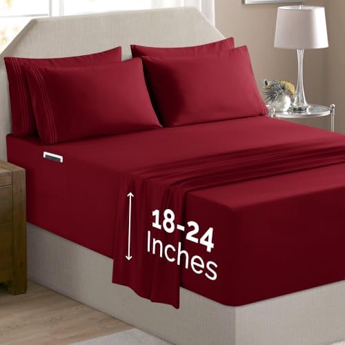 Elegant Comfort Luxury Soft 6-Piece 1500 Premium Hotel Quality Bed Sheet Set with Extra Deep Pockets 18-24 Inch, Wrinkle Free, Storage Pockets, Extra Deep Pocket 6PC Sheets, Queen, Burgundy - Image 2