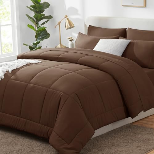 CozyLux Oversized Queen Comforter Set Brown - 7 Pieces Bed in a Bag by CozyLux