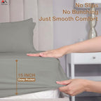 ARlinen 5PC Split King Sheets for Adjustable Bed, 15-Inch Deep, Light Grey - Image 6