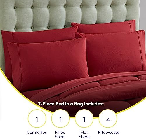 Sweet Home Collection 7 Piece Comforter Set Bag Solid Color All Season Soft Down Alternative Blanket & Luxurious Microfiber Bed Sheets, Burgundy, Full - Image 6