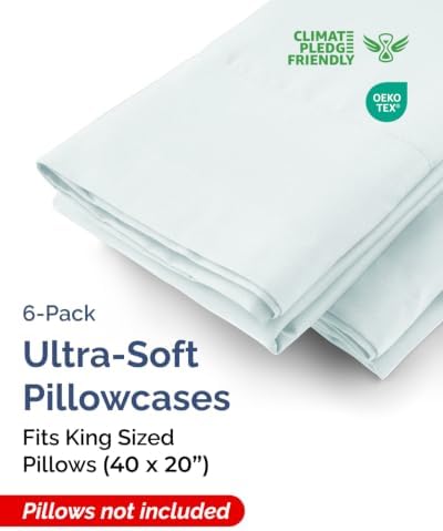 King Pillow Cases - 6 Pack Soft Pillowcase Covers - 20" x 40" (Ice Blue) - Image 2