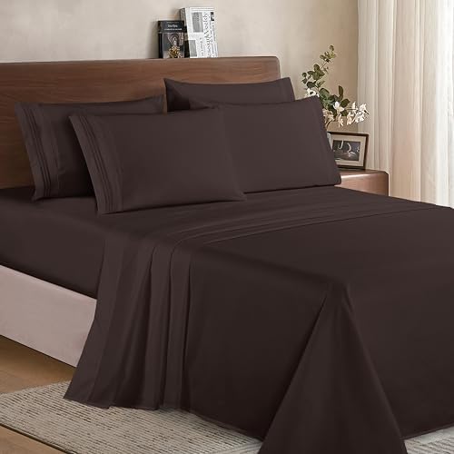 Elegant Comfort Luxury Soft 1500 Premium Hotel Quality Microfiber Wrinkle and Fade Resistant Cozy 6-Piece Bedding Set, Easy All Around Elastic Fitted Sheet, Deep Pocket, Queen, Chocolate Brown - Image 2
