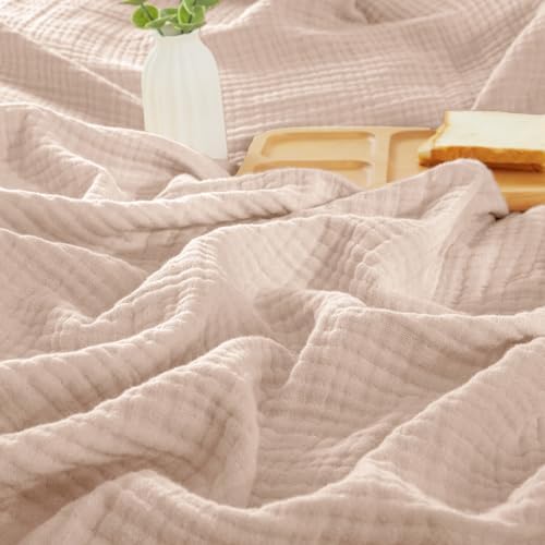 PHF 100% Cotton Muslin Blanket for Adults, Queen Size 90"X90", Dusty Pink by PHF