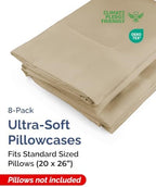 Standard Pillow Cases - 8 Pack Soft Pillowcase Covers - 20" x 26" (Beige) - Image 2