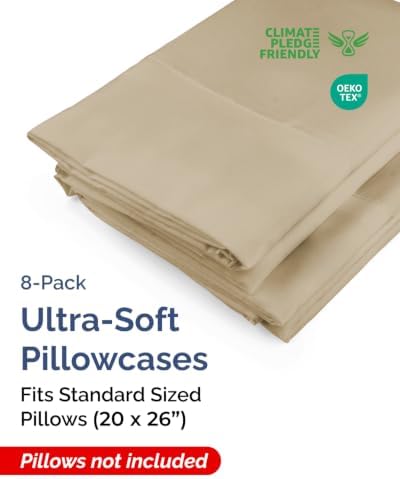 Standard Pillow Cases - 8 Pack Soft Pillowcase Covers - 20" x 26" (Beige) - Image 2