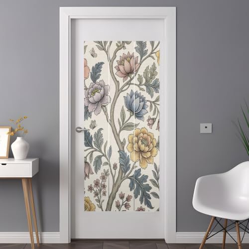 Window Privacy Film Frosted, Vintage Garden Flower Non-Adhesive Static Cling Window Tint, Rustic Floral Leaf Pastoral Plants Insulated Windows Frosted Films for Living Room, 35.4 x 78.7 Inches - Image 3
