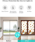 Window Privacy Film Frosted, Thanksgiving Fall Static Cling Door Window Covering, Turkey Sunflowers Pumpkin Brown Striped UV Blocking Windows Film for Office, Hotel, Bedroom, 29.5 x 78.7 Inches - Image 6