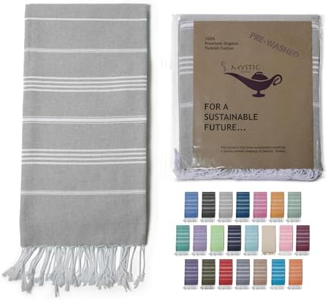 Turkish Beach Towel 100% Organic Cotton Extra Large Oversized (39 x 71 Inches) Quick Dry Sand Free Light Weight Prewashed for Bath Beach Gym Yoga Travel Towel Blanket (Cloud Grey) by MYSTICIMPORTS