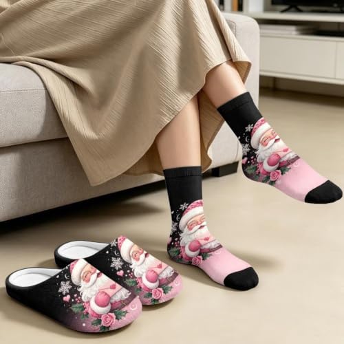 Jeiento Winter Fuzzy Slipper and Crew Socks for Women,Adult Slip-on Close Toe House Slipper,Flat Comfort home Slides - Image 3