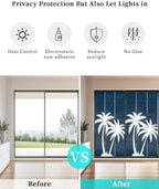 Window Privacy Film Frosted, Navy Blue Palm Trees Non-Adhesive Static Cling Window Tint, Summer Coastal Tropical Botanical Insulated Windows Frosted Films for Living Room, 35.4 x 78.7 Inches - Image 6