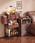 Faux Leather 3-Tier Rolling Diaper Cart Organizer,Lockable Wheels,Nursery - Image 2