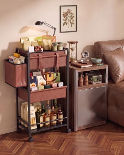 Faux Leather 3-Tier Rolling Diaper Cart Organizer,Lockable Wheels,Nursery - Image 2