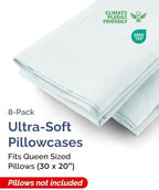 Queen Pillow Cases - 8 Pack Soft Pillowcase Covers - 20" x 30" (Ice Blue) - Image 2