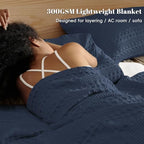 PHF Lightweight 100% Cotton Waffle Blanket for Bed, King, Indigo - Image 2