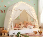Akiky Large Teepee Tent for Kids with Lights Portable Bed Canopy Tent Foldable Teepee Canopy Playhouse Inside Canopy Bed for Playroom(Natural) by Akiky