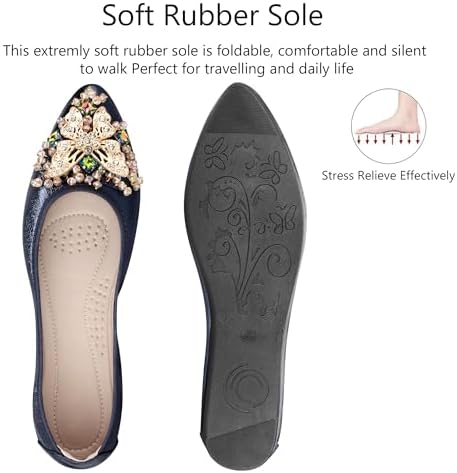 KUNWFNIX Women Ballet Flats Rhinestone Wedding Ballerina Shoes Foldable Sparkly Comfort Slip on Flat Shoes - Image 4