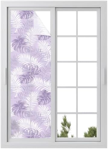 Window Privacy Film Frosted, Purple Palm Trees Tropical Reusable Static Cling Window Tints, Summer Beach Botanical Heat Control Windows Films for Offices, Balcony, 29.5 x 118 Inches by Unknown