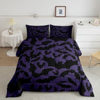 Castle Fairy Halloween Themed Bedding Comforters Queen Size,Black Bats Animal Print Comforter Set with 2 Pillowcases,Dark Purple Color 3pcs Children Adult Duvet Set,Soft - Image 6