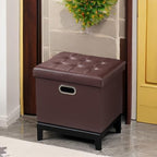 Bsketa Storage Ottoman Bench,17 Inch Folding Leather Foot Rest Stool, Brown - Image 5