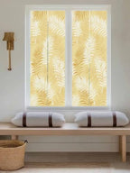 Window Privacy Film Frosted, Yellow Botanical Reusable Static Cling Window Tints, Summer Palm Leaves Foliage Tropical Heat Control Windows Films for Offices, Balcony, 29.5 x 118 Inches - Image 5