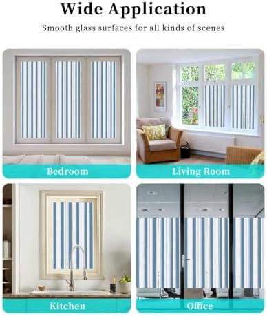 Window Privacy Film Frosted, Blue Striped Static Cling Door Window Covering, Farmhouse Vertical Stripes Geometric UV Blocking Windows Film for Office, Hotel, Bedroom, 29.5 x 78.7 Inches - Image 7