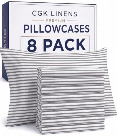King Pillow Cases - 8 Pack Pillowcase Covers - 20" x 40" (Grey Stripes) by CGKUnlimited