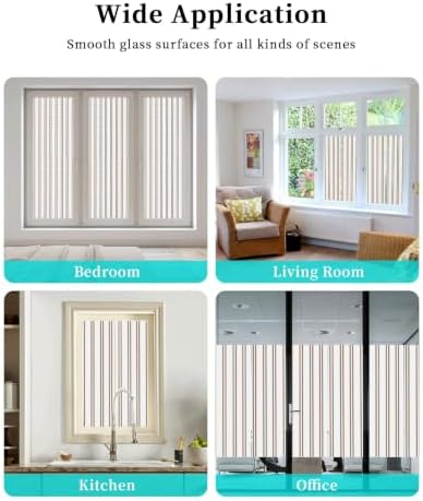 Window Privacy Film Frosted, Oatmeal Striped Vintage Reusable Static Cling Window Tints, Light Brown Farmhouse Rustic Lines Heat Control Windows Films for Offices, Balcony, 29.5 x 118 Inches - Image 7