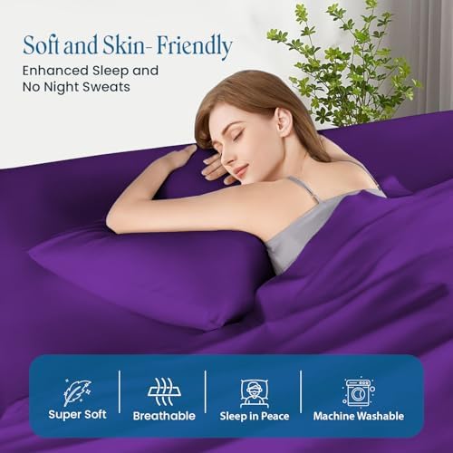 100% Pima Cotton Pillowcases – 800 Series, Ultra Soft & Cooling, Body Size 20"x54"(1PC), Set of 1 – Purple, Hotel Luxury Quality, Envelope Closure, Skin & Hair Friendly - Image 4