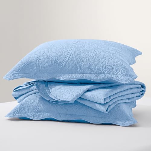 King Quilt Set Bedspread Coverlet Bedding Floral Light Blue 106"x96" - Image 6