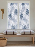 Window Privacy Film Frosted, Navy Blue Palm Trees Tropical Reusable Static Cling Window Tints, Summer Beach Botanical Heat Control Windows Films for Offices, Balcony, 29.5 x 118 Inches - Image 5