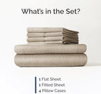 Cal King 6 Piece Bed Sheet Set - Soft & Cooling Sheets - Heathered Beige - Image 2
