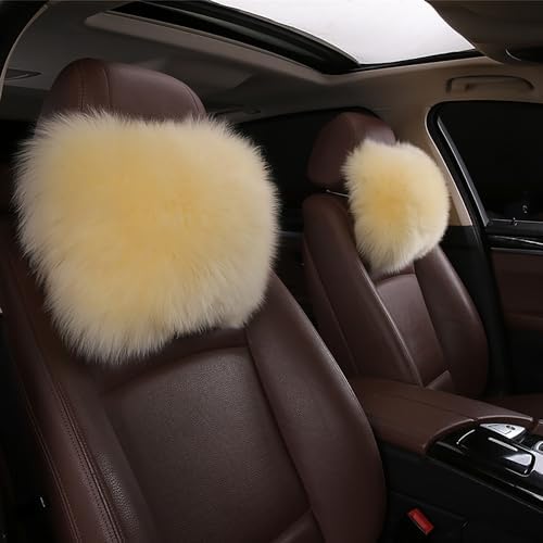 Fluffy Car Headrest Pillow Furry Long Wool Lumbar Auto Head Neck Support Pillow Cushion Natural Luxury Fur Warm Soft Comfort Winter by MLOVESIE