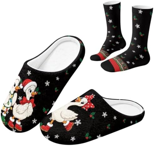House Slipper and Socks Set for Women Warm Comfy Fuzzy Slipper with Crew Socks Plush Fuzzy Slippers for Indoor by Baxinh